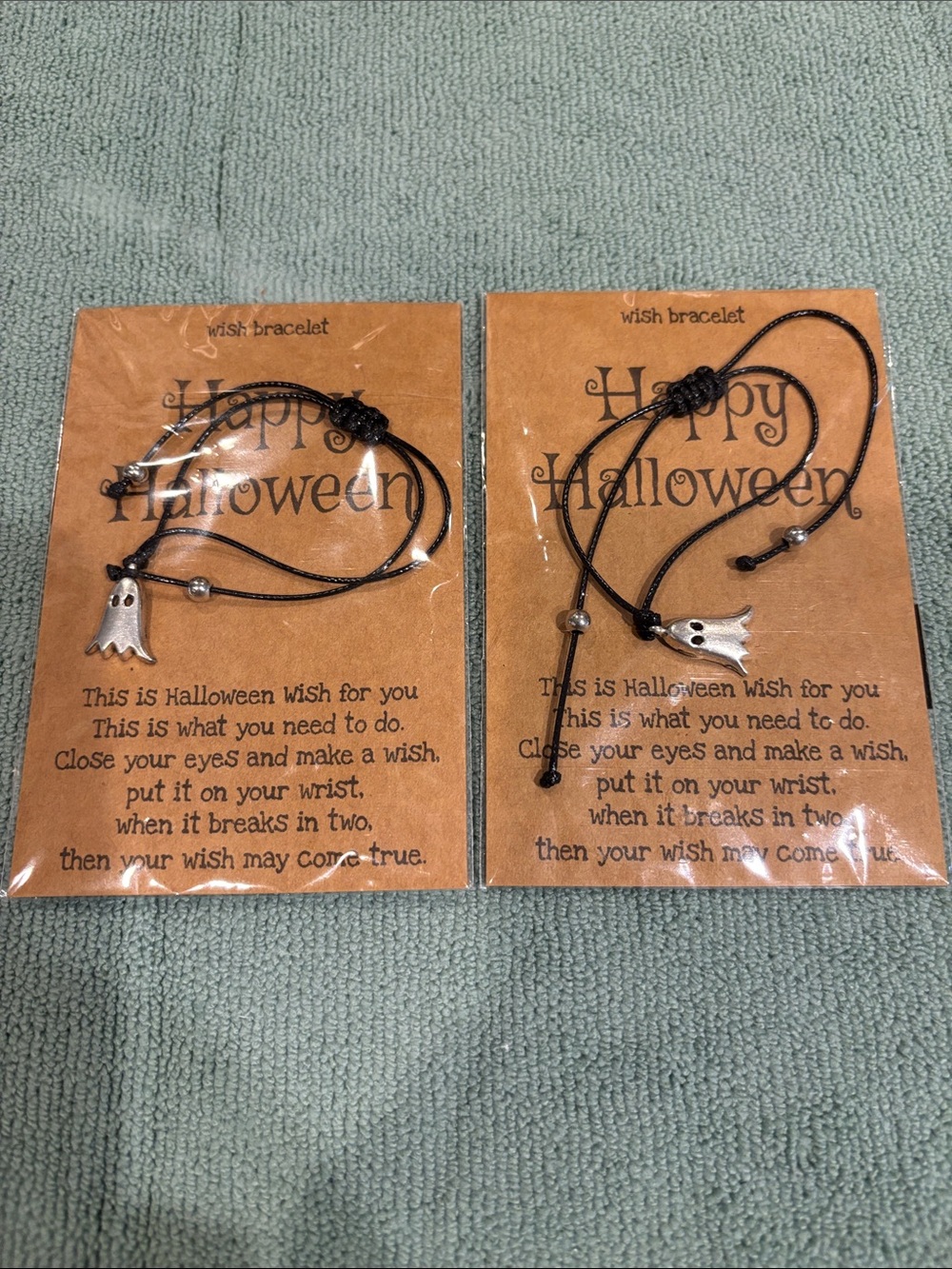 Halloween Ghost Wish Bracelet x2 - Black Cord